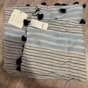 NWT LOFT The Square Scarf Blue and White Stripe Tassel